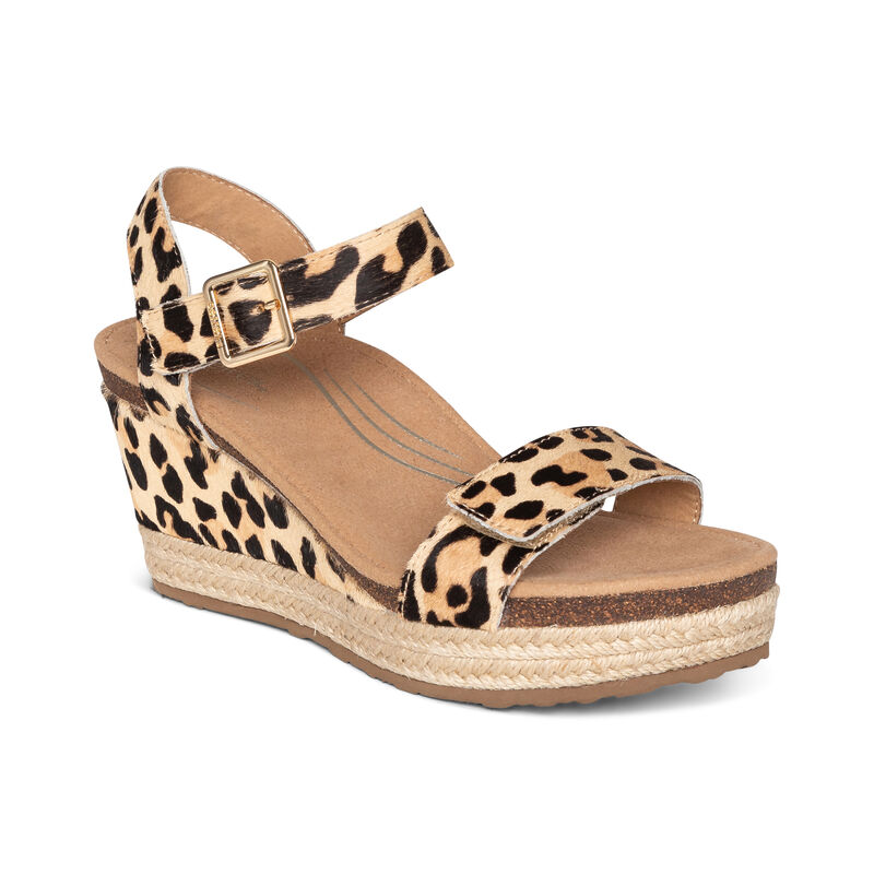 Aetrex Womens Sydney Quarter Strap Espadrille Wedges Leopard - A6DZgIXfJ